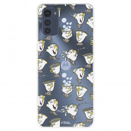 Funda para Motorola Moto E32 Oficial de Disney Chip Potts Siluetas - La Bella y la Bestia