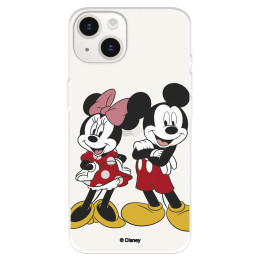Funda para iPhone 15 Plus Oficial de Disney Mickey y Minnie Posando - Clásicos Disney
